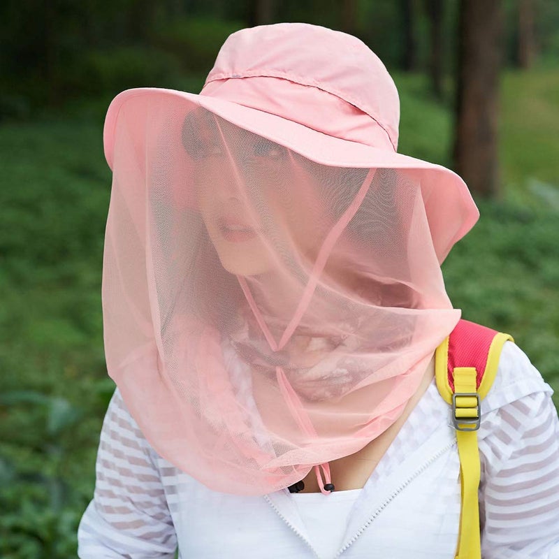 Jackcell Mosquito Head Net Hat, Safari Hat Sun Hat with Mesh Protection from Insect Pink - Image 5